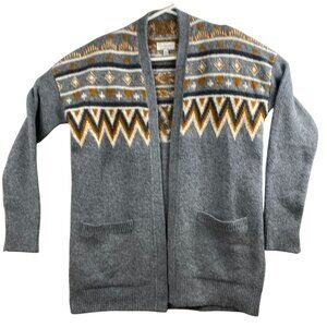 Lucky Brand Womens Cardigan Sweater S Aztec Geometric Southwestern Gray 100% Acr